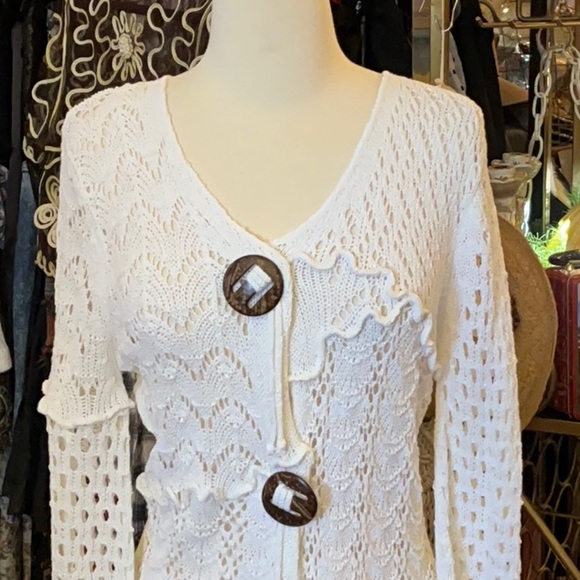 0095 Lisa International White Crochet Cardigan; NWT Size S - Picture 2 of 9